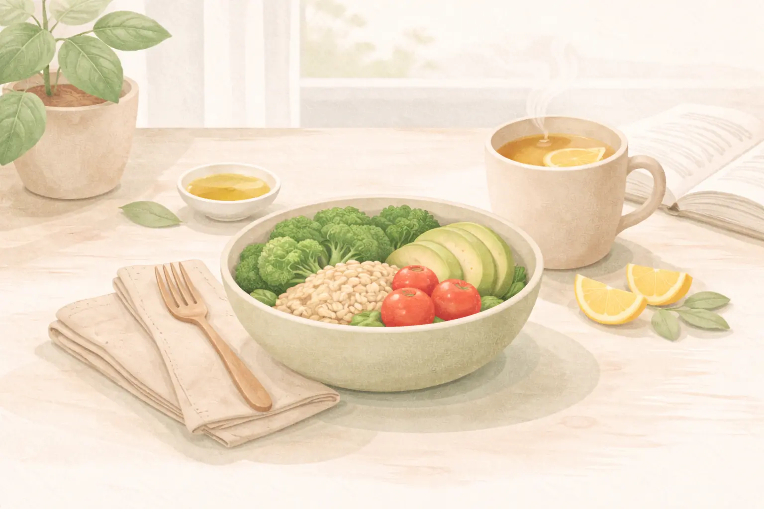 Calm, simple meals and lifestyle